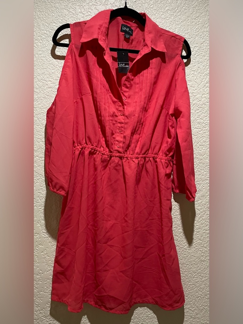 Love By Chesley Vibrant Red Orange Lightweight Summer Dress, Cold Shoulder L